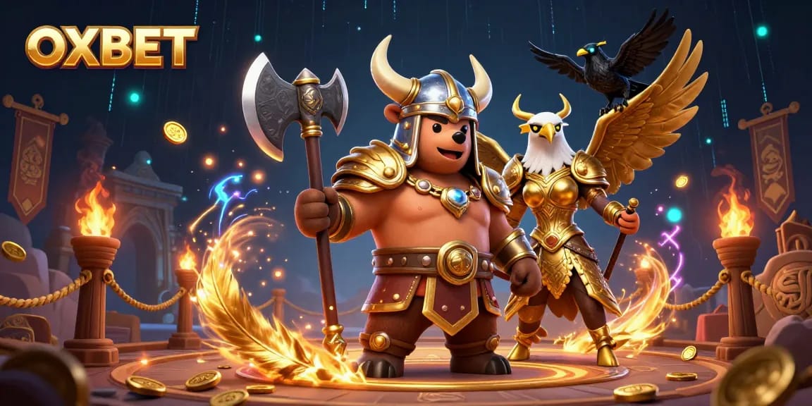 Experience thrilling OXBET gaming adventures with vibrant 3D cartoon characters and dynamic casino elements.