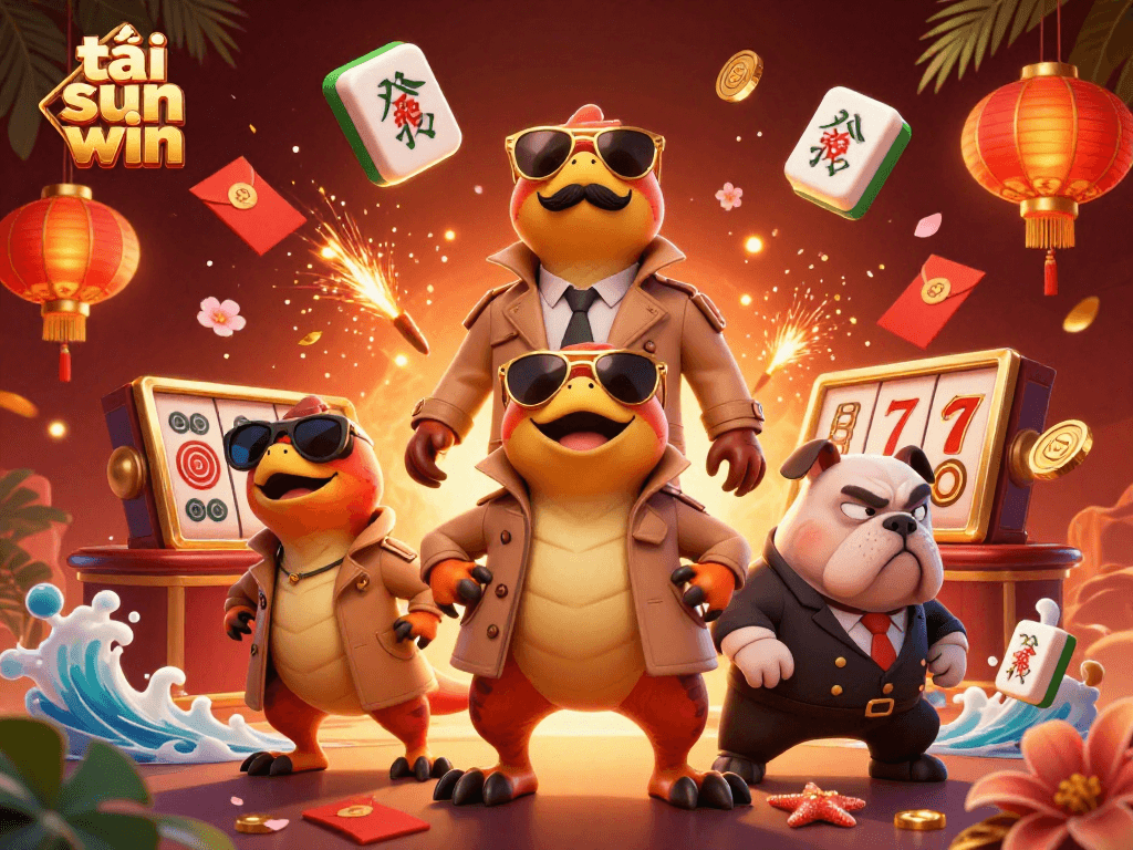 Engage with tải sun win through a vibrant scene of raptors in a trench coat attempting to enter a VIP casino lounge.