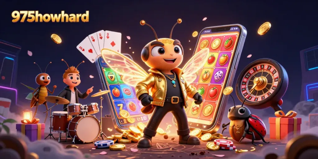 Experience the excitement of 975howard's casino atmosphere with buzzing characters and vibrant game elements.